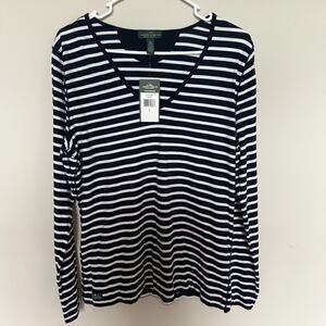 Lauren Ralph Lauren Womens Top Large Navy Striped Nautical Classic Giftable NEW